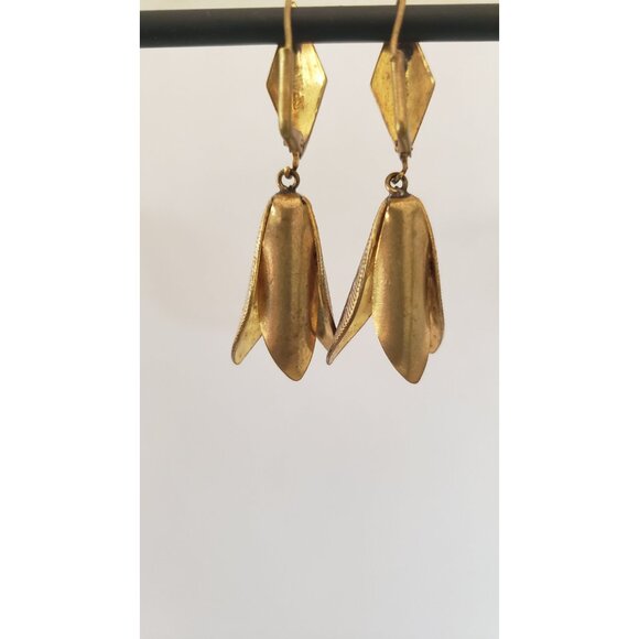 Hand Made Vintage Brass Etched Earrings Designer Earrings Stamped - Picture 3 of 10